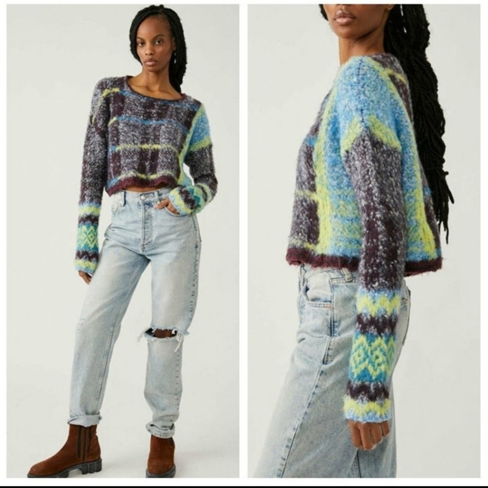 Free People Emerson Plaid Crop Pullover Sweater - Picture 10 of 17